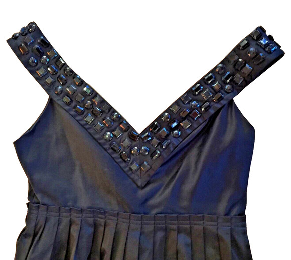 Zara Dresses & Skirts - ZARA Jewel Embellished Rhinestone Black Satin Party Dress Beaded V-Neck M 8 10